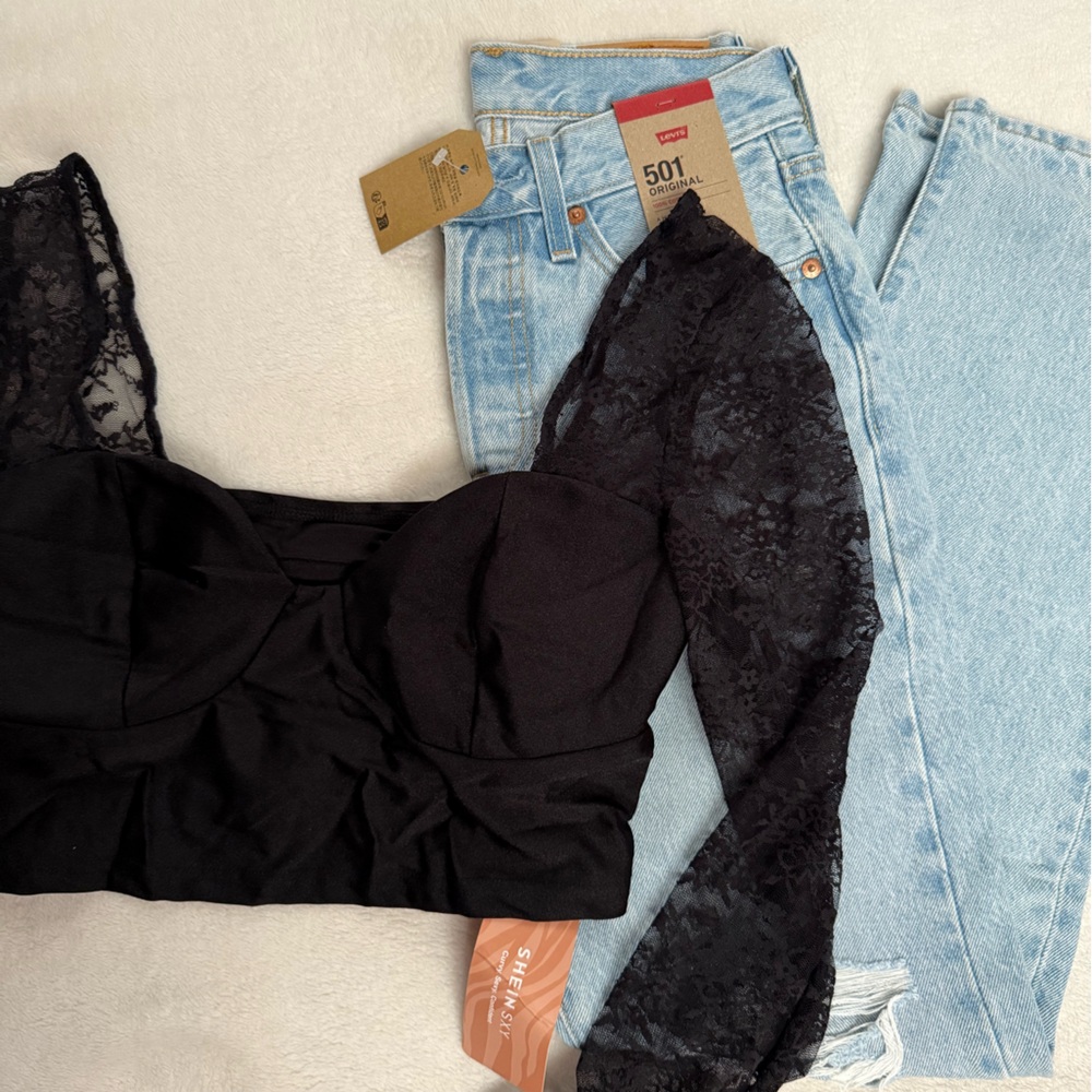 SHEIN | Black Lace Sleeve Women's Top